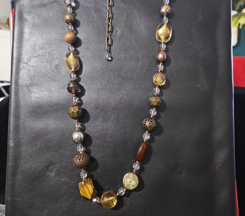 Premier Designs Gold and Brown Beaded Necklace